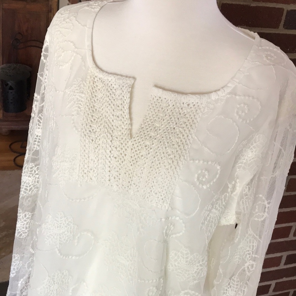 NWT ivory Now & Then lined, embroidered tunic
